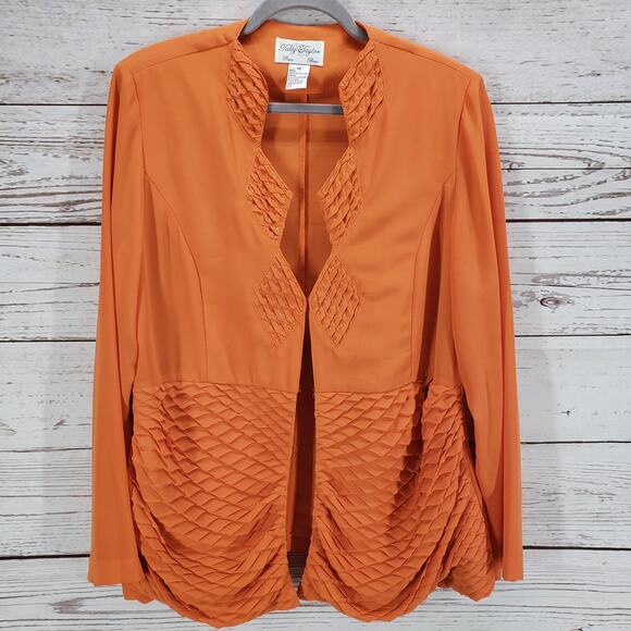 Tally Taylor Paris Rome Orange Beaded Diamond Waffle Detail Blazer Jacket 14 - Picture 2 of 12